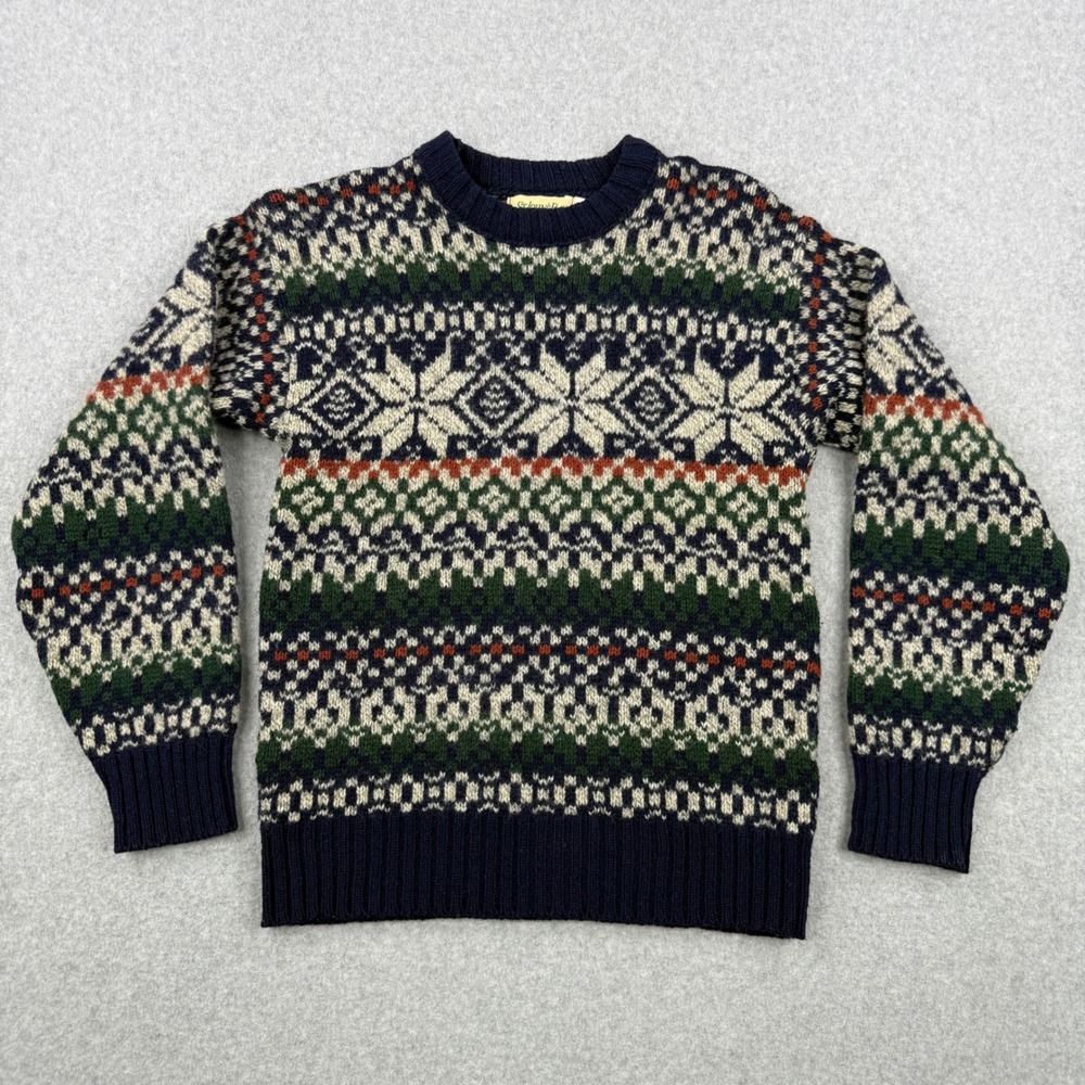 Vintage St Johns Bay Sweater Women Medium Fair Isle Ragg Wool Blend Made in USA